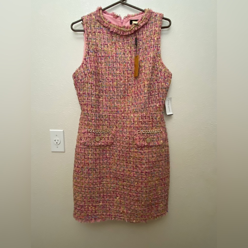 Alexia Admor Pink Multi Tweed Sleeveless Sheath Dress
